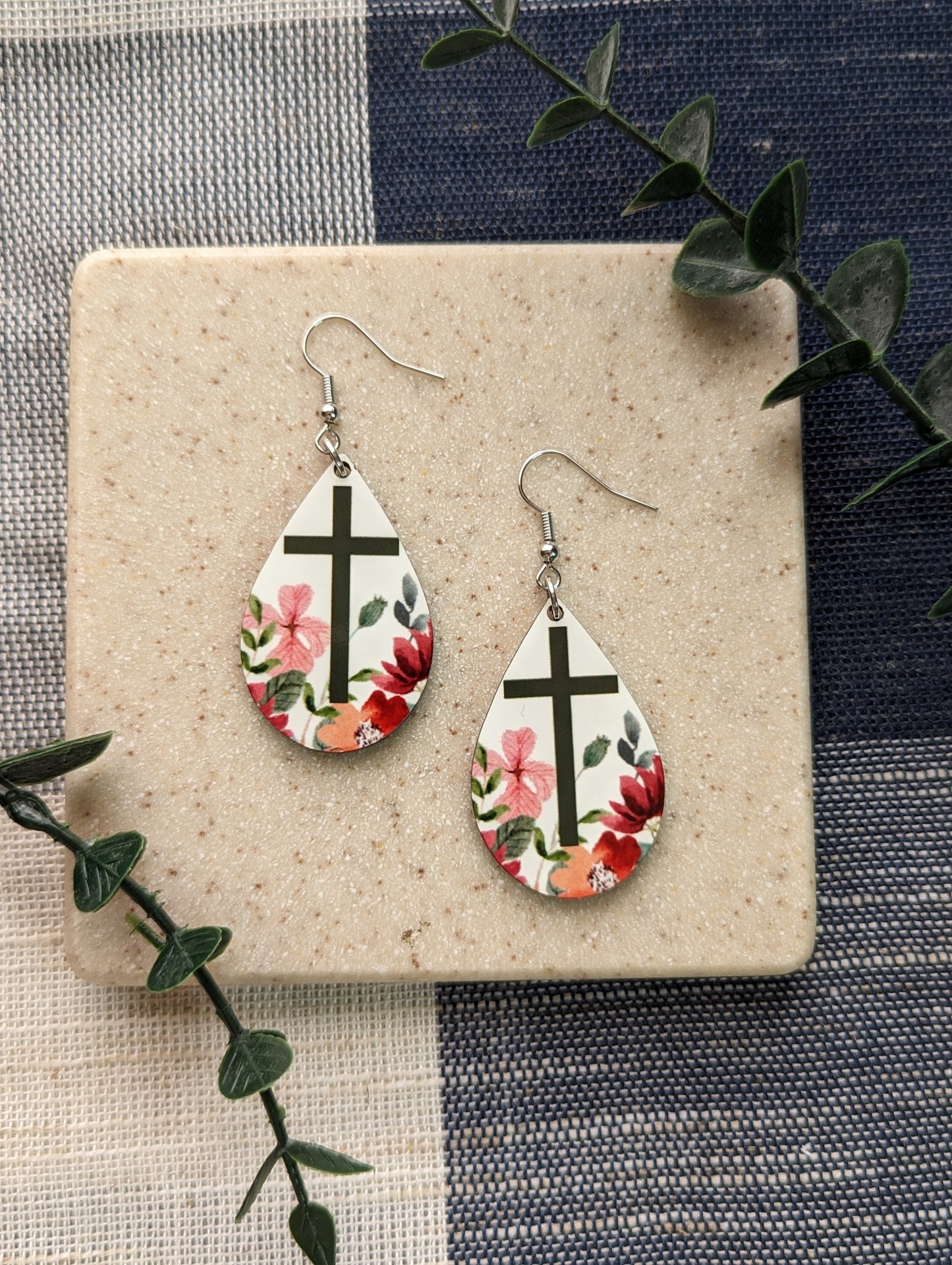 Floral Cross Teardrop Earrings | Faith | Christian | Easter | Resurrection Day | Lightweight Teardrop Earrings