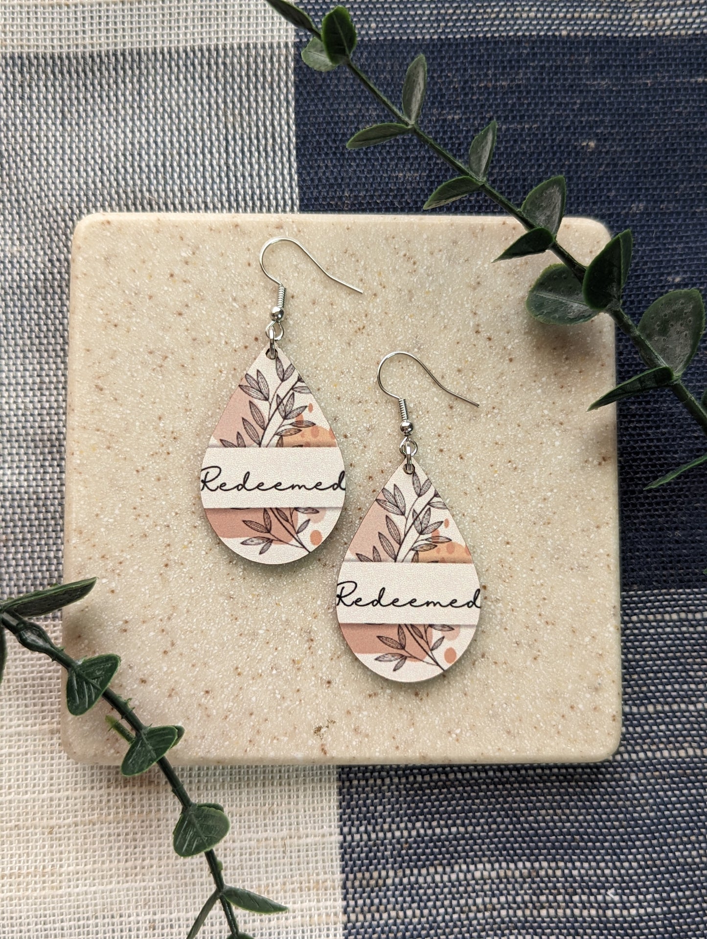 Redeemed Teardrop Earrings | Floral | Neutral Dangle Earrings | Christian Jewelry for Women