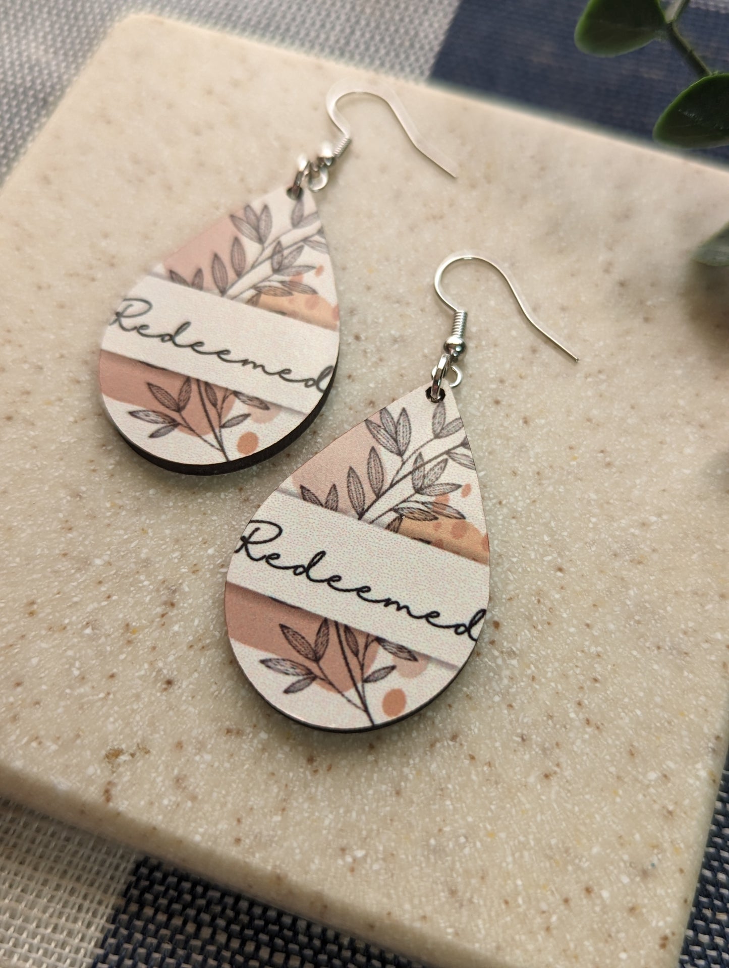 Redeemed Teardrop Earrings | Floral | Neutral Dangle Earrings | Christian Jewelry for Women