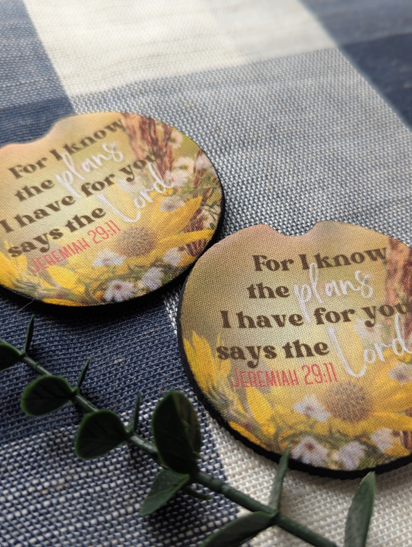 Christian Jeremiah 29:11 Car Coasters | For I know The Plans I Have For You | Floral Flower Field | Neoprene Absorbant Cup Holder Protector