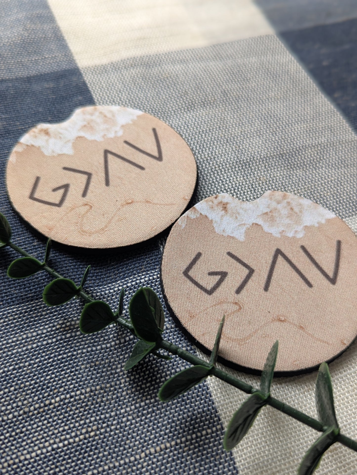 Christian Car Coasters: God Is Greater, Beach Waves - Neoprene Cup Holder Set