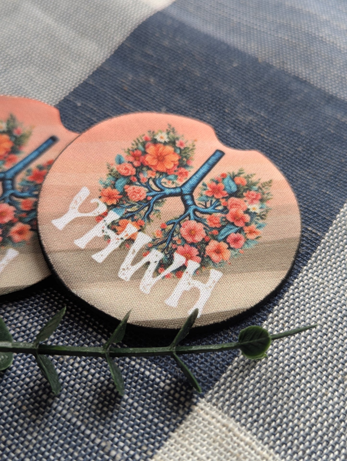 Christian Car Coasters: YHWH Floral Lungs, Neoprene Cup Holder (Set of 2)