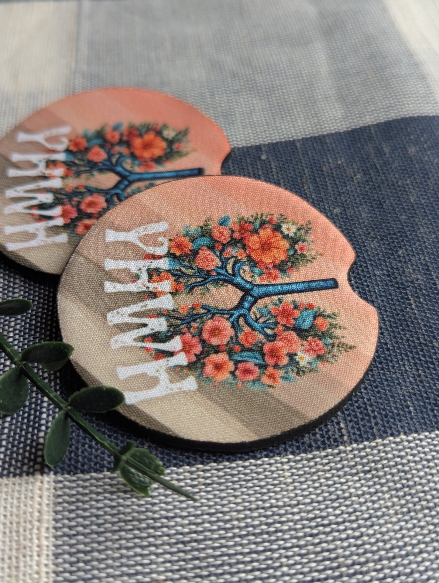 Christian Car Coasters: YHWH Floral Lungs, Neoprene Cup Holder (Set of 2)