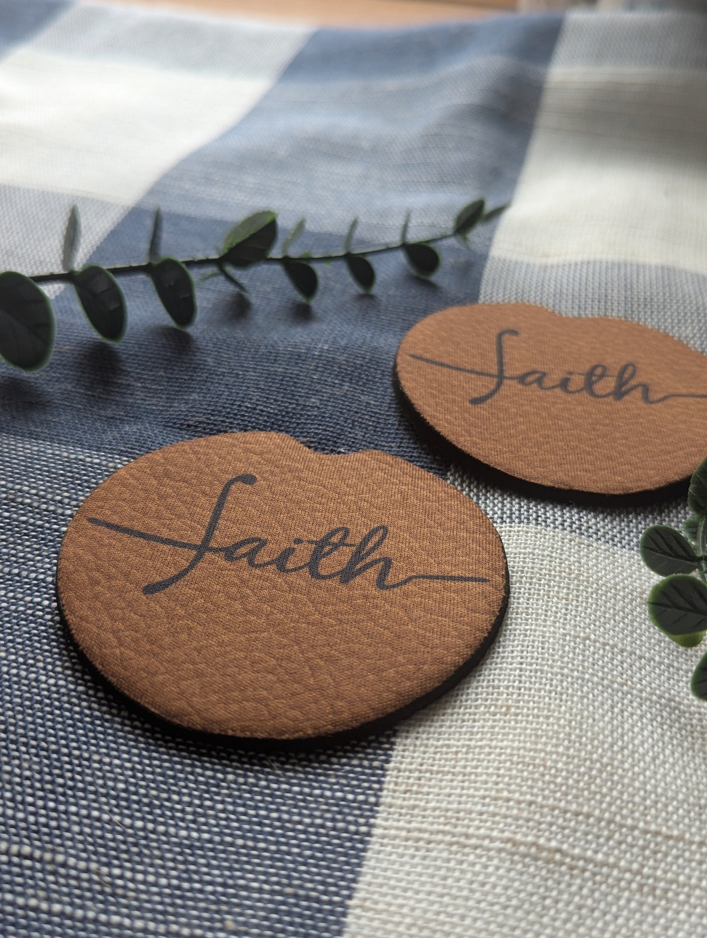 Christian Faith Car Coaster | Faux Leather Look | Neoprene Absorbant Car Cup Holder Protector