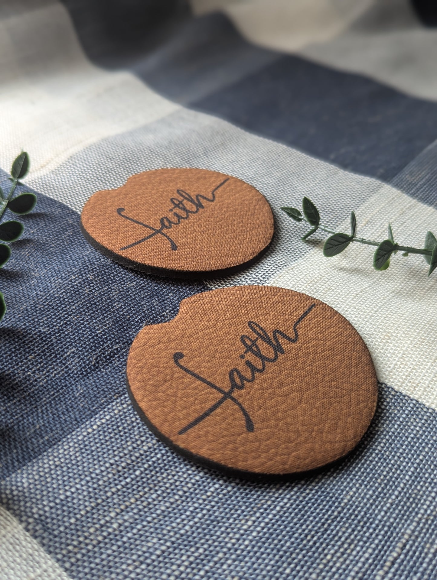 Christian Faith Car Coaster | Faux Leather Look | Neoprene Absorbant Car Cup Holder Protector