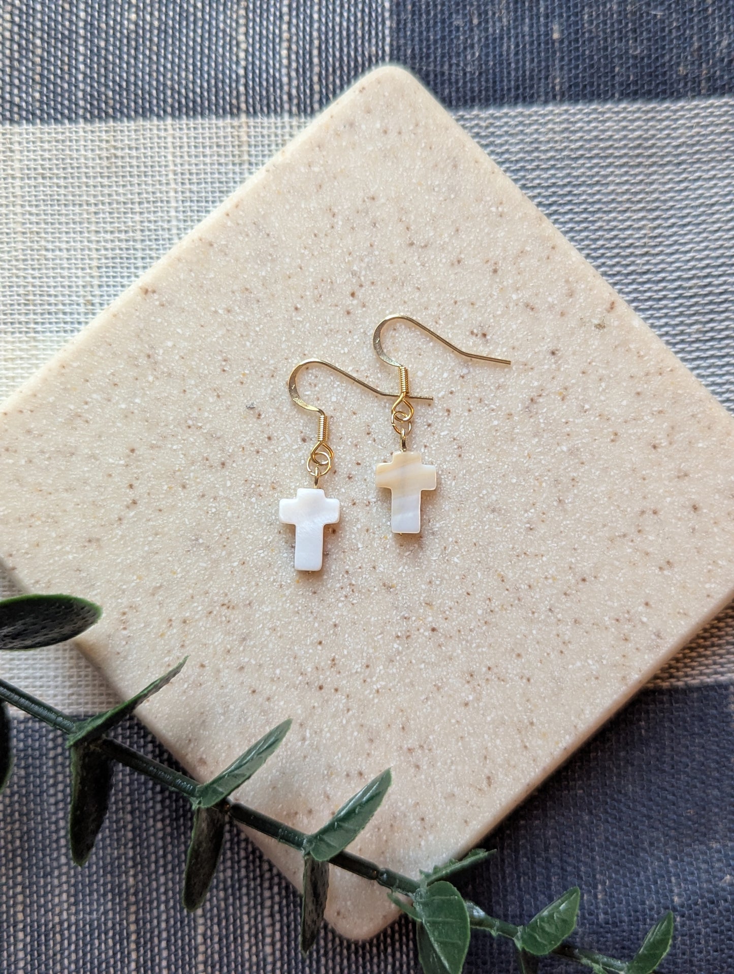 Dainty Shell Cross Earrings | Freshwater Shell with Gold-Filled Hooks | Christian Gift for Her | Lightweight & Elegant Faith Jewelry