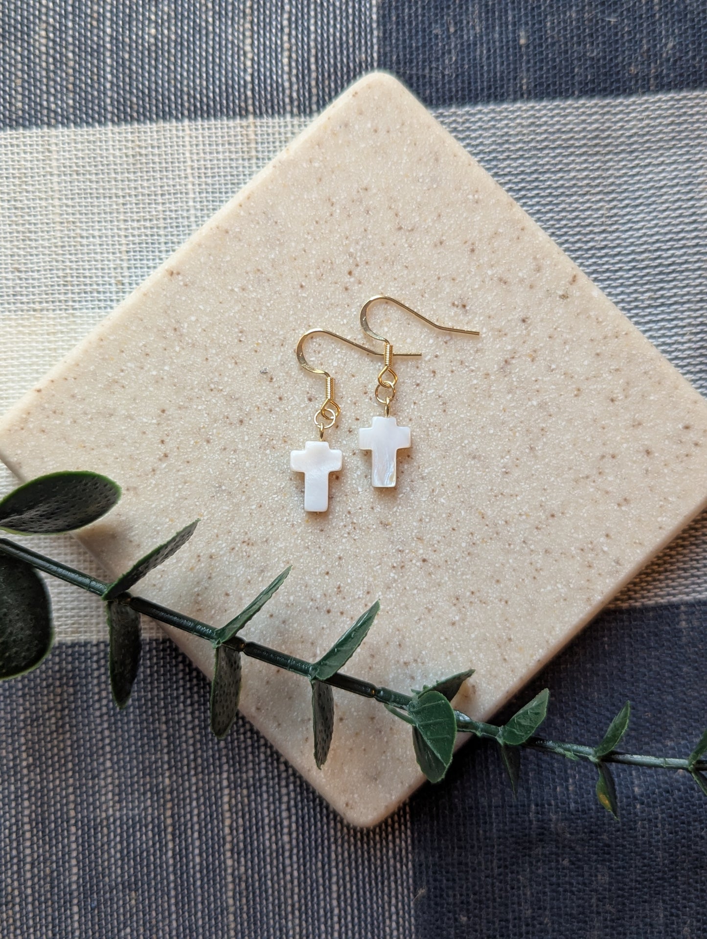 Dainty Shell Cross Earrings | Freshwater Shell with Gold-Filled Hooks | Christian Gift for Her | Lightweight & Elegant Faith Jewelry