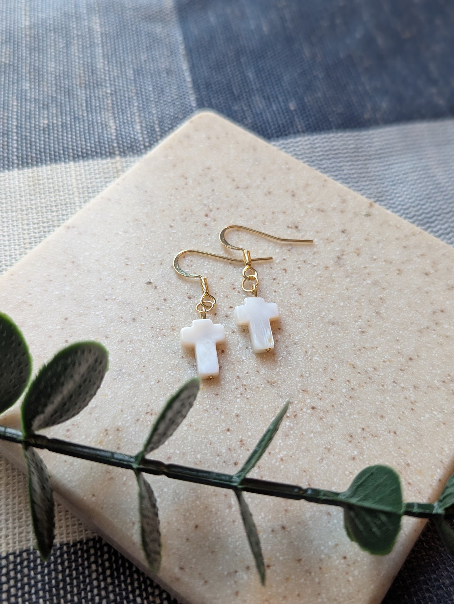 Dainty Shell Cross Earrings | Freshwater Shell with Gold-Filled Hooks | Christian Gift for Her | Lightweight & Elegant Faith Jewelry