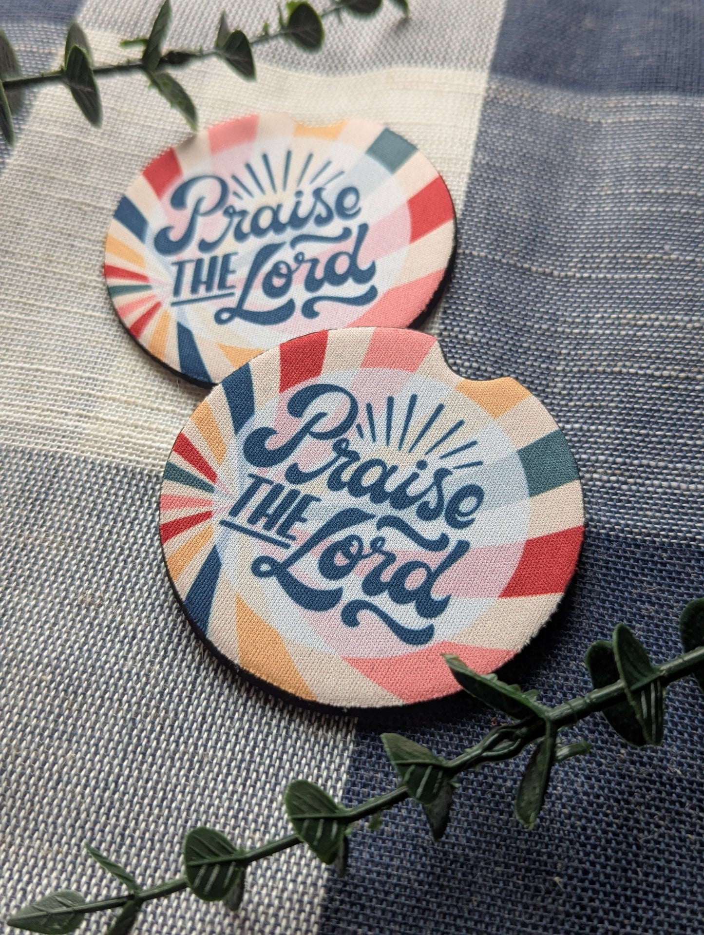 Christian Car Coasters: Praise the Lord Neoprene Cup Holder Protectors (Set of 2)