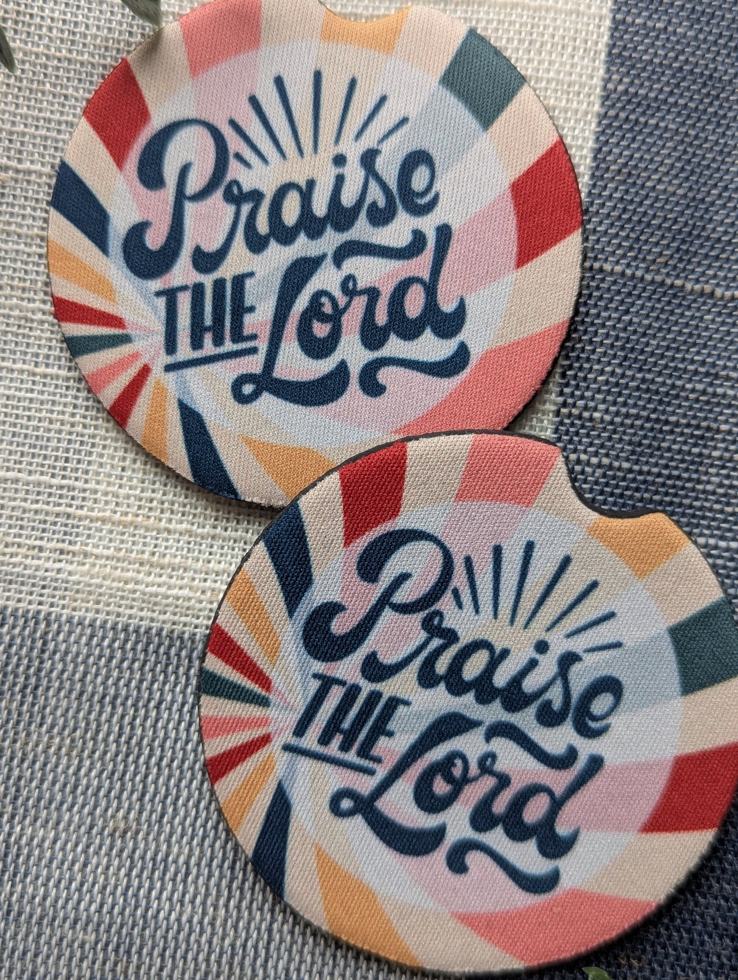Christian Car Coasters: Praise the Lord Neoprene Cup Holder Protectors (Set of 2)