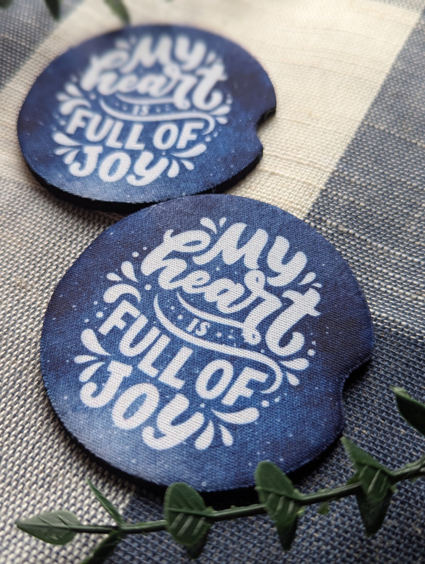 Christian Car Coasters (Set of 2): My heart is full Neoprene Cup Holder