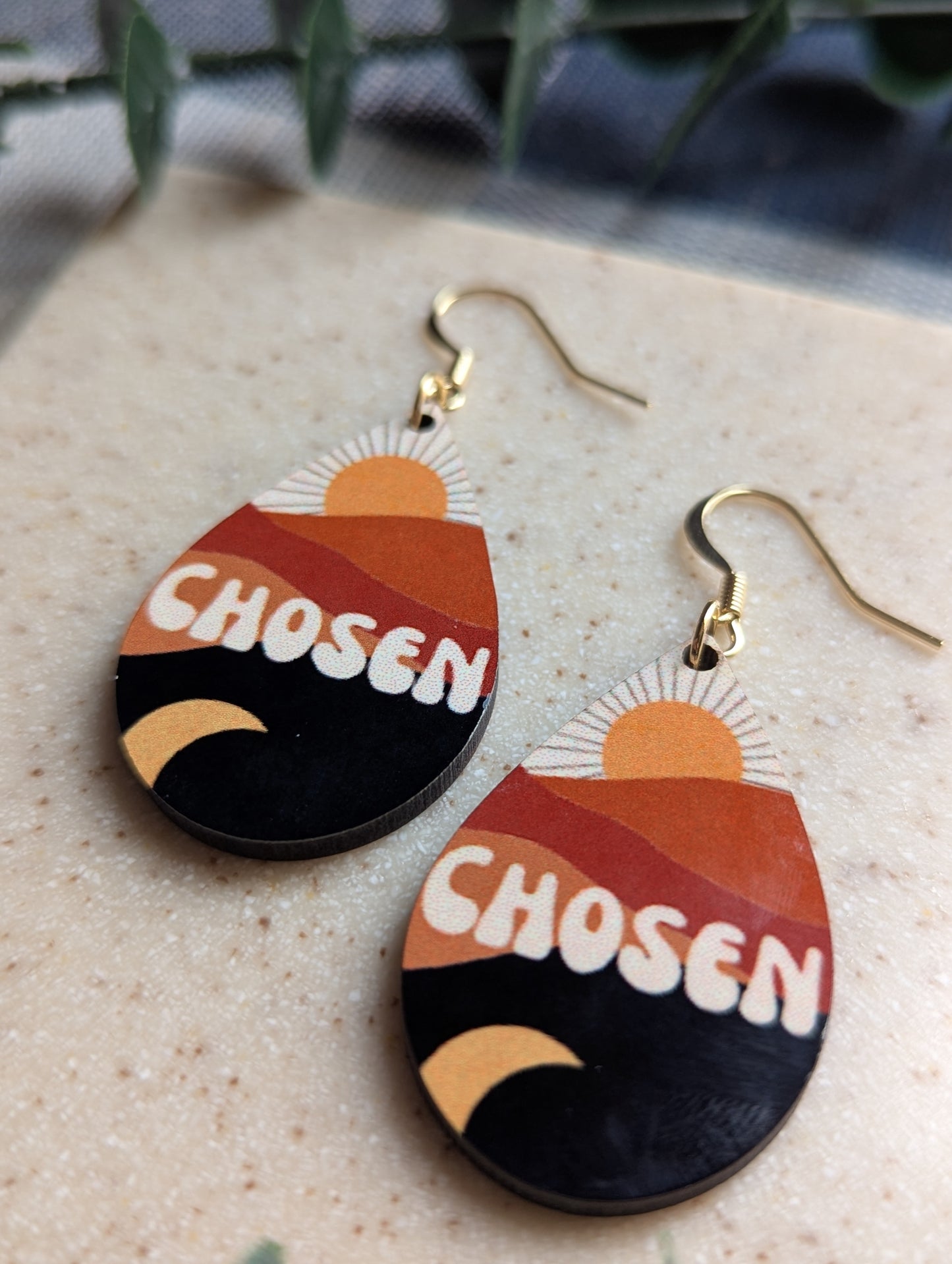 Chosen | Sun | Moon | Faith | Christian | Teardrop Earrings