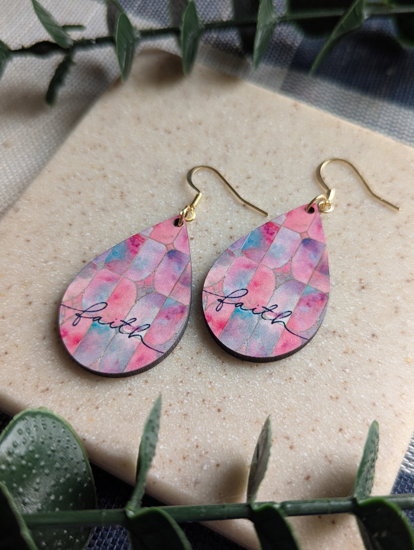 Stained Glass Teardrop Earrings | Pink Pastels | Faith | Christian | Gold Hooks