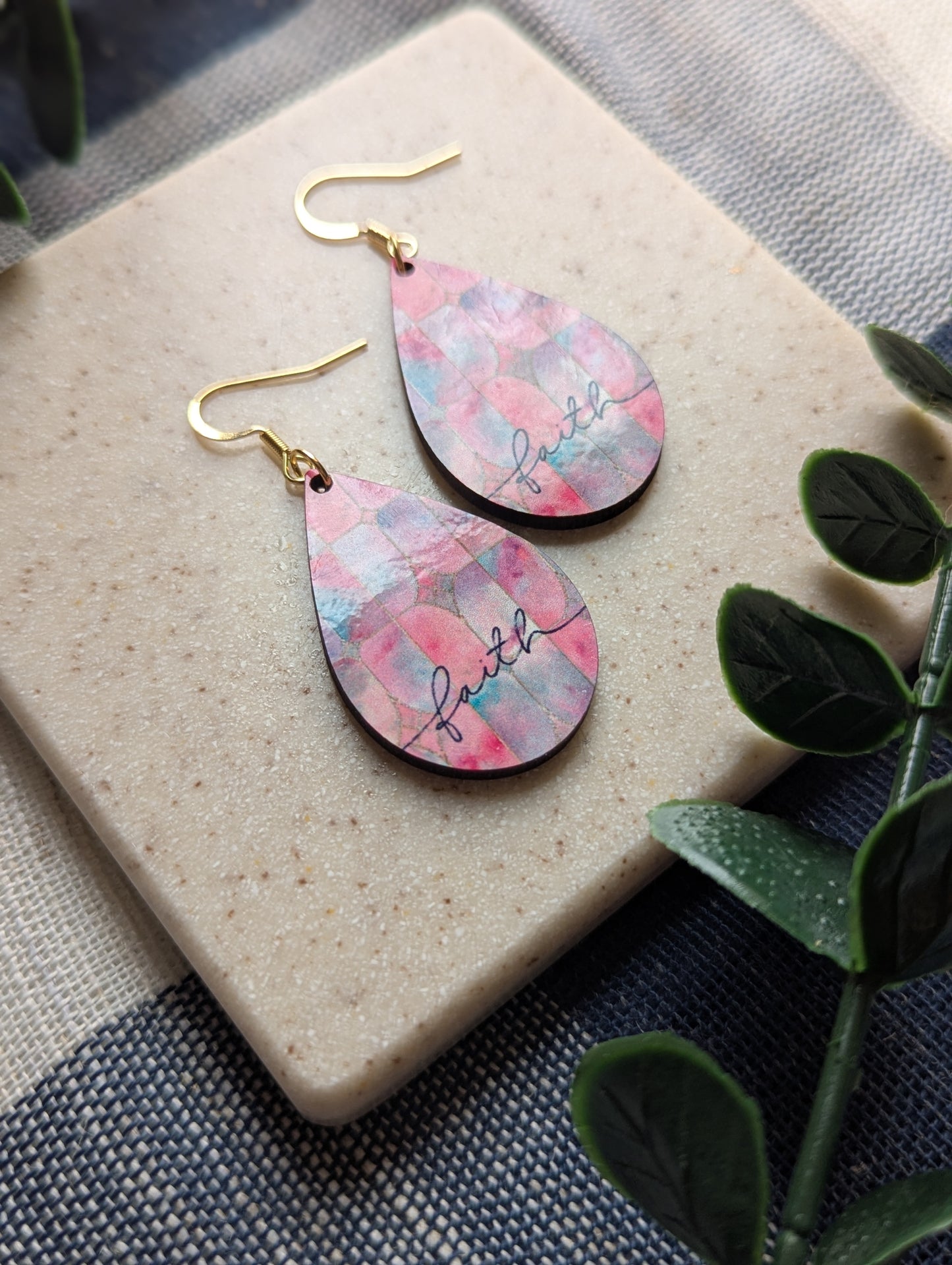 Stained Glass Teardrop Earrings | Pink Pastels | Faith | Christian | Gold Hooks
