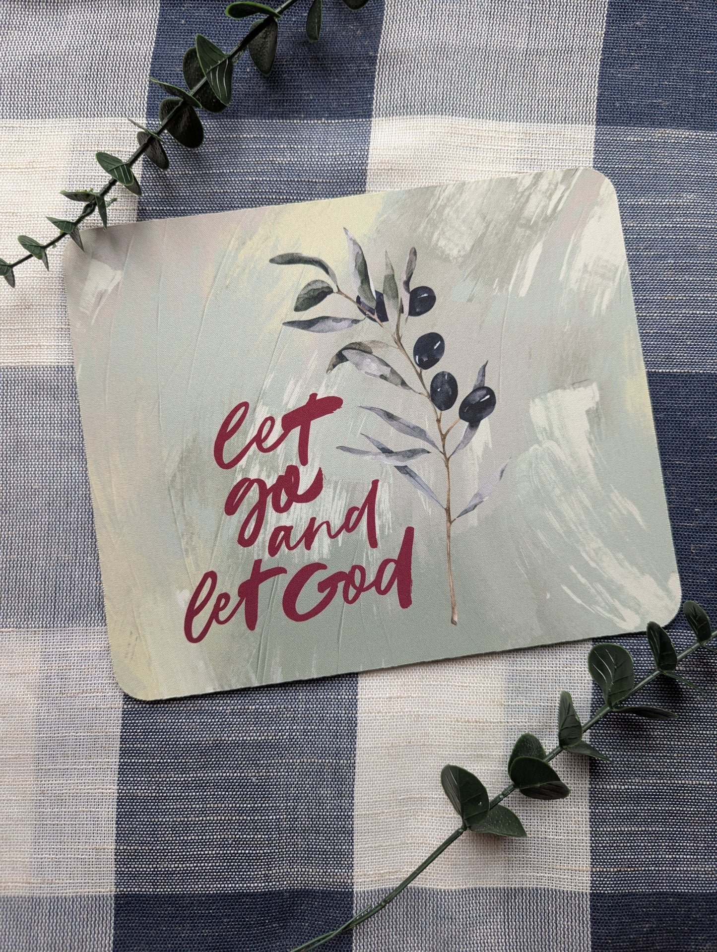 Let Go and Let God | Painters Background | Olive Branch | Christian | Faith | Mouse Pad