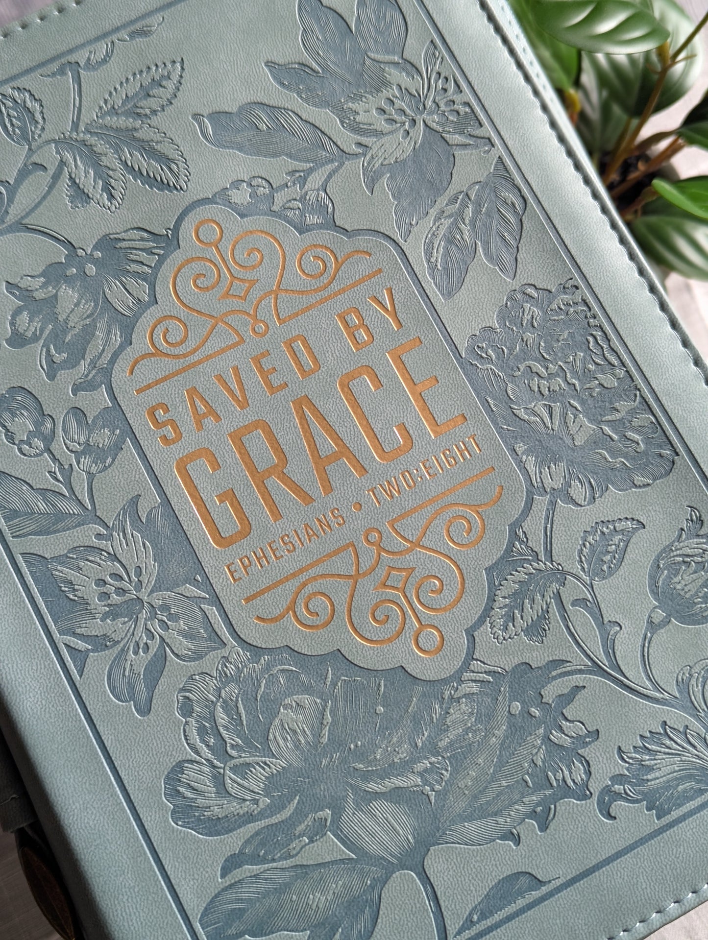 Saved by Grace Ephesians 2:8 | Embossed Faux Leather | Floral | Bible Cover