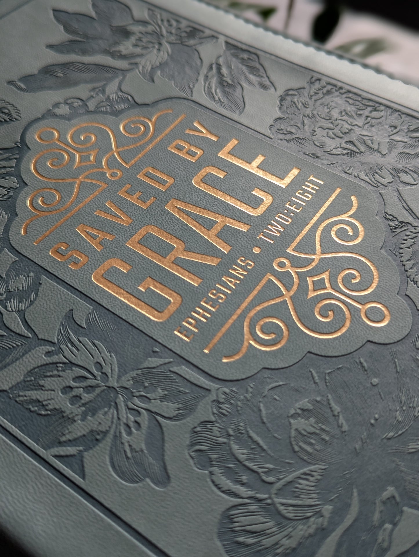 Saved by Grace Ephesians 2:8 | Embossed Faux Leather | Floral | Bible Cover