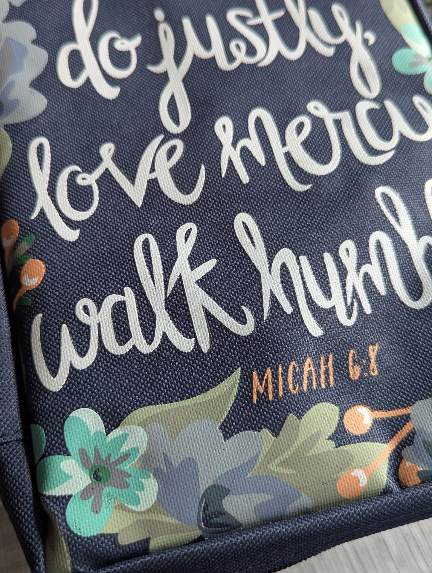 Do justly, love mercy, walk humbly Micah 6:8 | Floral | Fabric Bible Cover