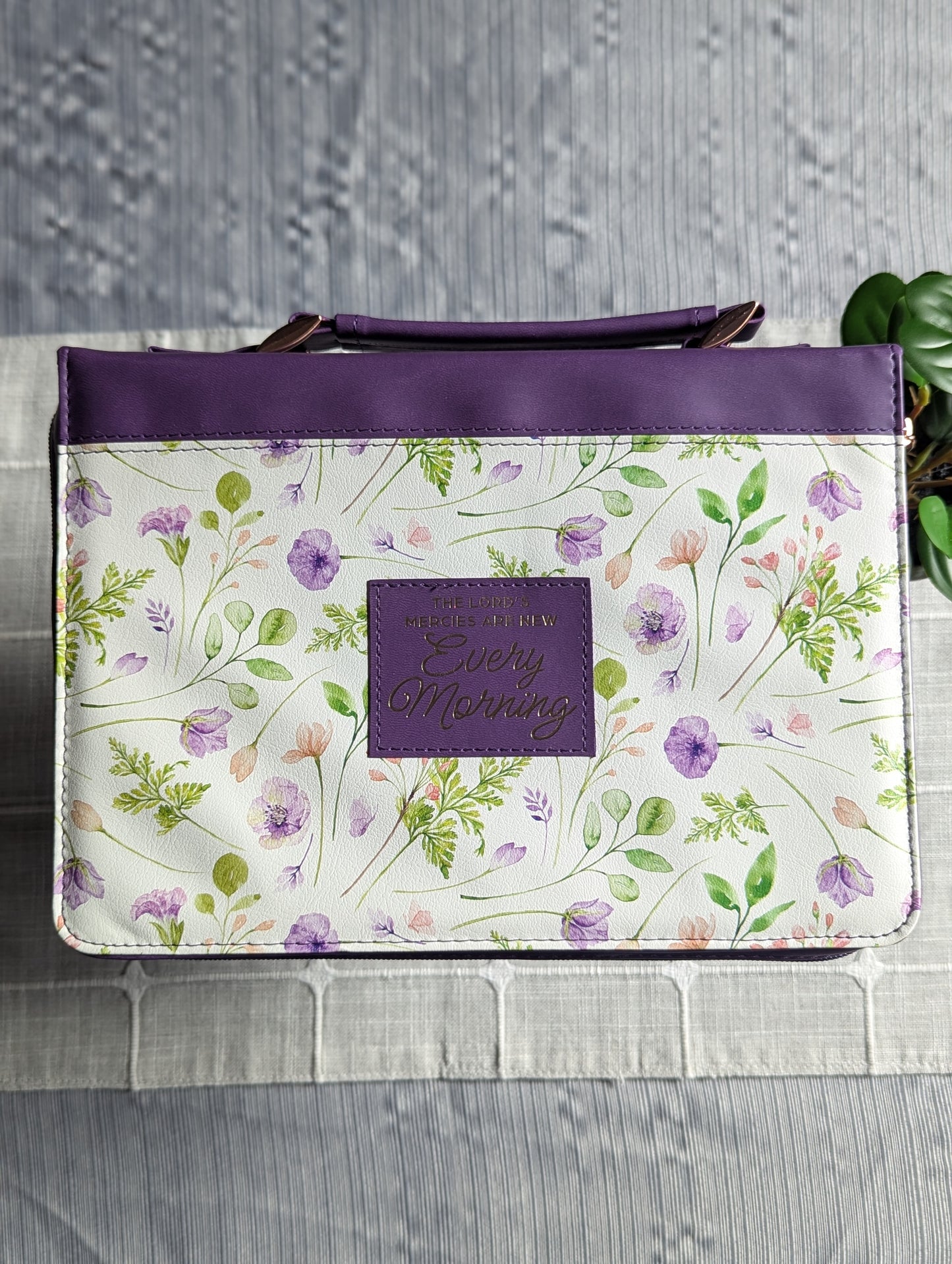 The Lord's Mercies are new every morning Lam 3:22-23 | Purple Floral | Bible Cover