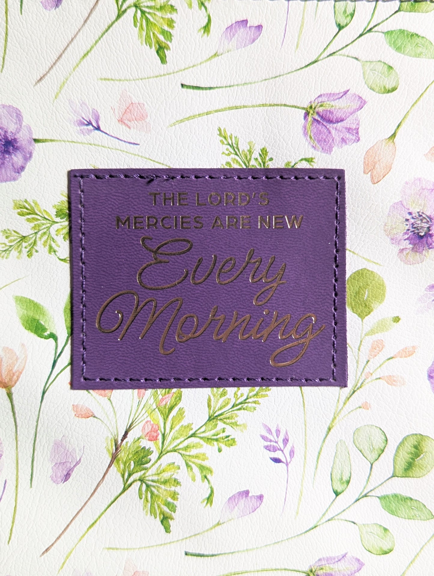 The Lord's Mercies are new every morning Lam 3:22-23 | Purple Floral | Bible Cover