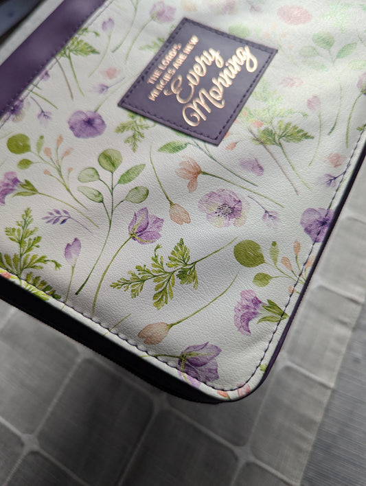 The Lord's Mercies are new every morning Lam 3:22-23 | Purple Floral | Bible Cover