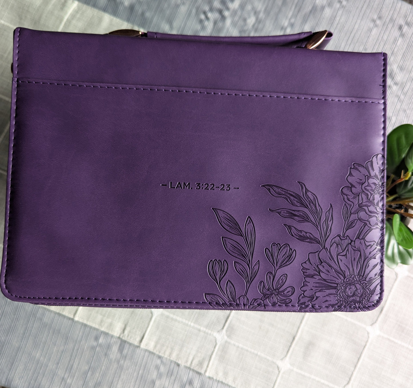 The Lord's Mercies are new every morning Lam 3:22-23 | Purple Floral | Bible Cover