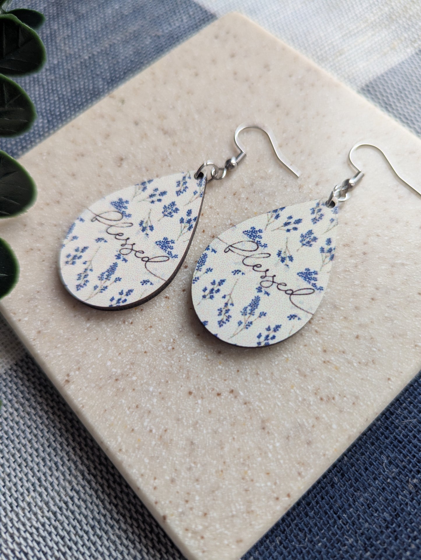 Christian Blessed Earrings - Blue French Lace