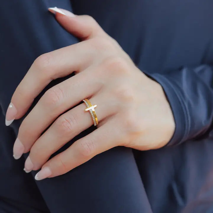 Gold Cross Ring for Women | Christian Faith Jewelry | Dainty Cubic Zirconia Cross Band | Inspirational Gift for Her