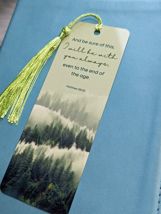 Matthew 28:20 Aluminum Bookmark – “I Will Be With You Always” – Christian Scripture Bookmark with Tassel – Faith Gift for Bible Readers