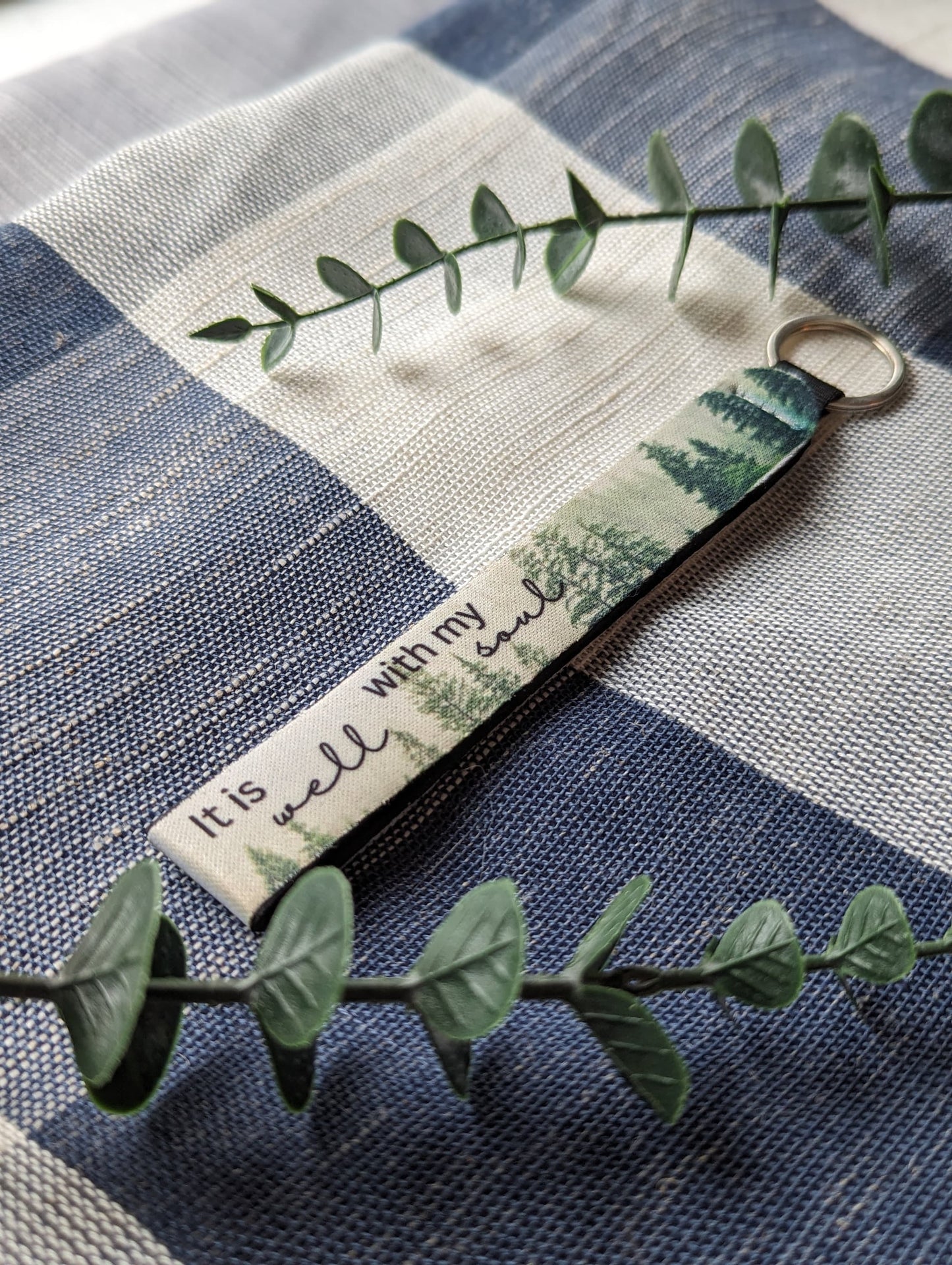 It Is Well With My Soul Neoprene Keychain | Forest Background Christian Keychain | Inspirational Scripture Key Fob | Faith Gift for Men & Women