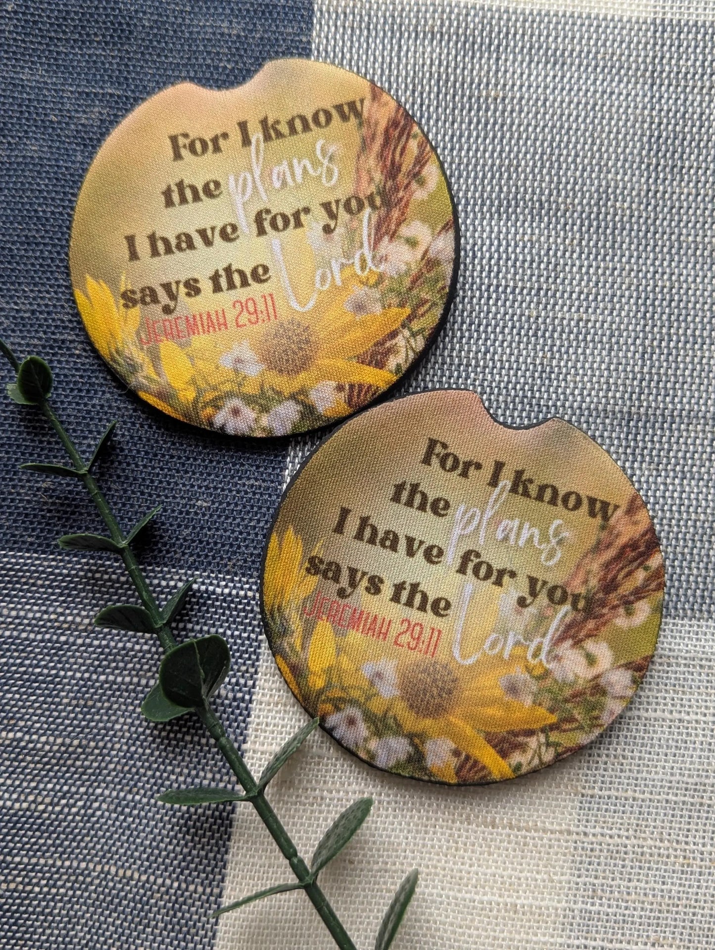 Christian Jeremiah 29:11 Car Coasters | For I know The Plans I Have For You | Floral Flower Field | Neoprene Absorbant Cup Holder Protector