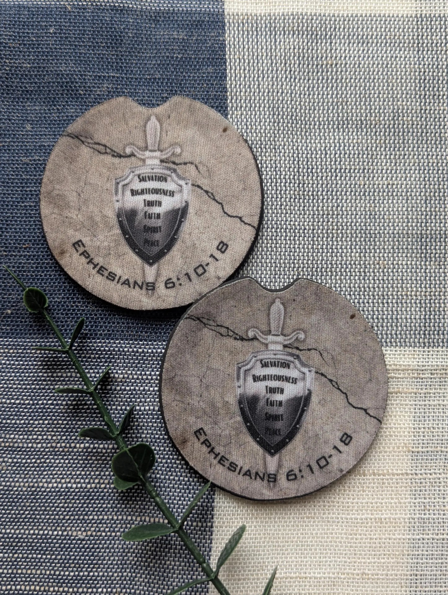 Armor of God Car Coasters: Ephesians 6, Sword & Shield, Neoprene (Set of 2)