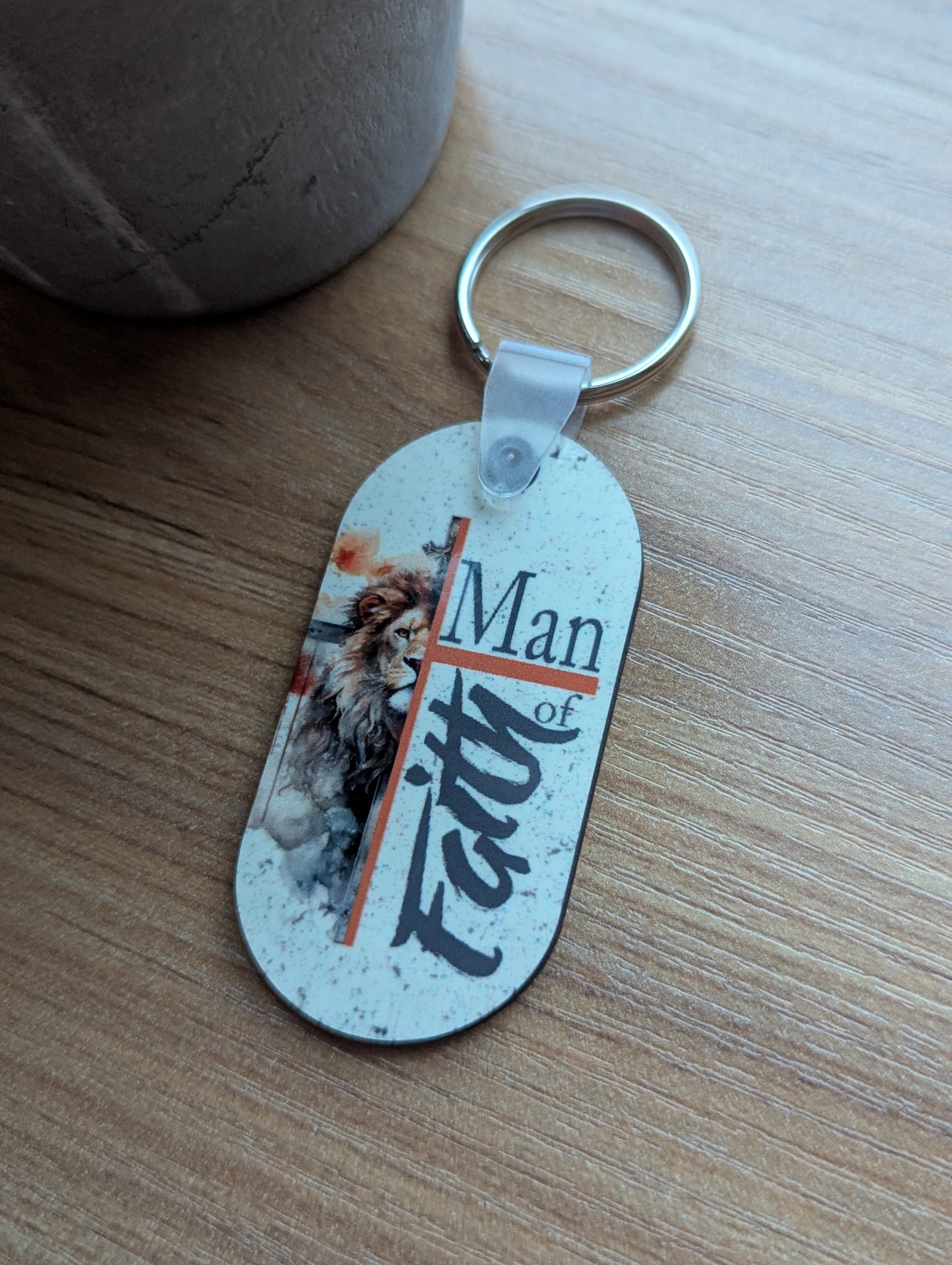 Man of Faith | Gift for Men | Christian Keychain | Lion and Cross