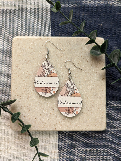 Redeemed Teardrop Earrings | Floral | Neutral Dangle Earrings | Christian Jewelry for Women
