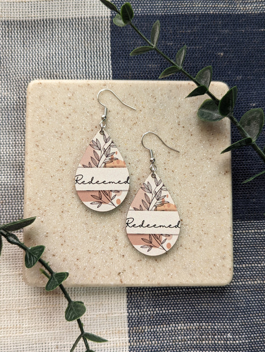 Redeemed Teardrop Earrings | Floral | Neutral Dangle Earrings | Christian Jewelry for Women