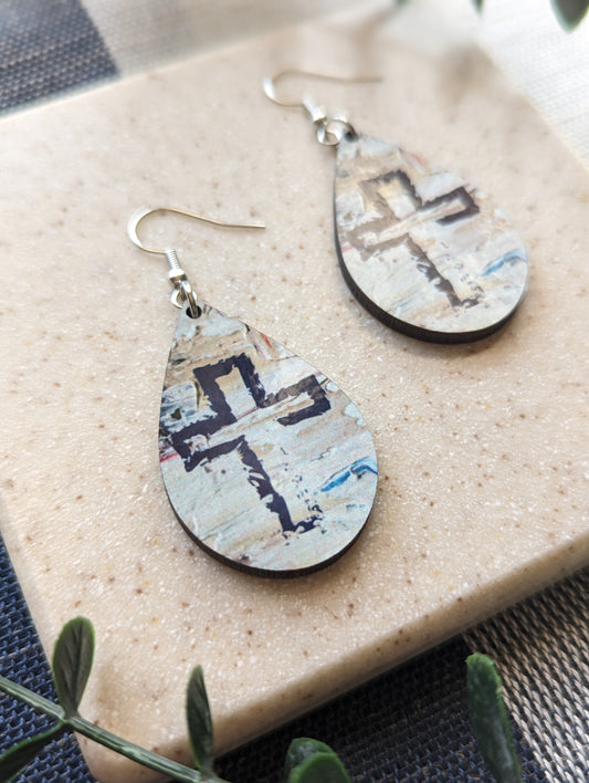 Textured Cross Earrings | Painted Teardrop Dangles | Lightweight Faux Paint Christian Jewelry | Faith Gift for Women