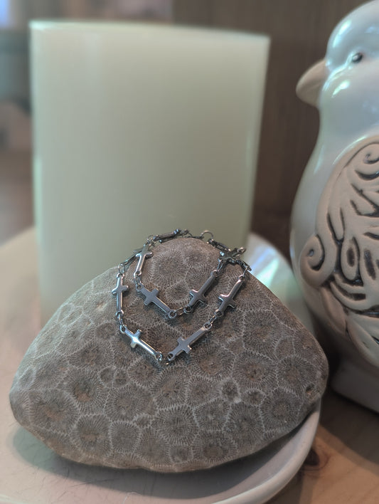 Handmade Stainless Steel Cross Chain Bracelet: Faith Inspired Gift