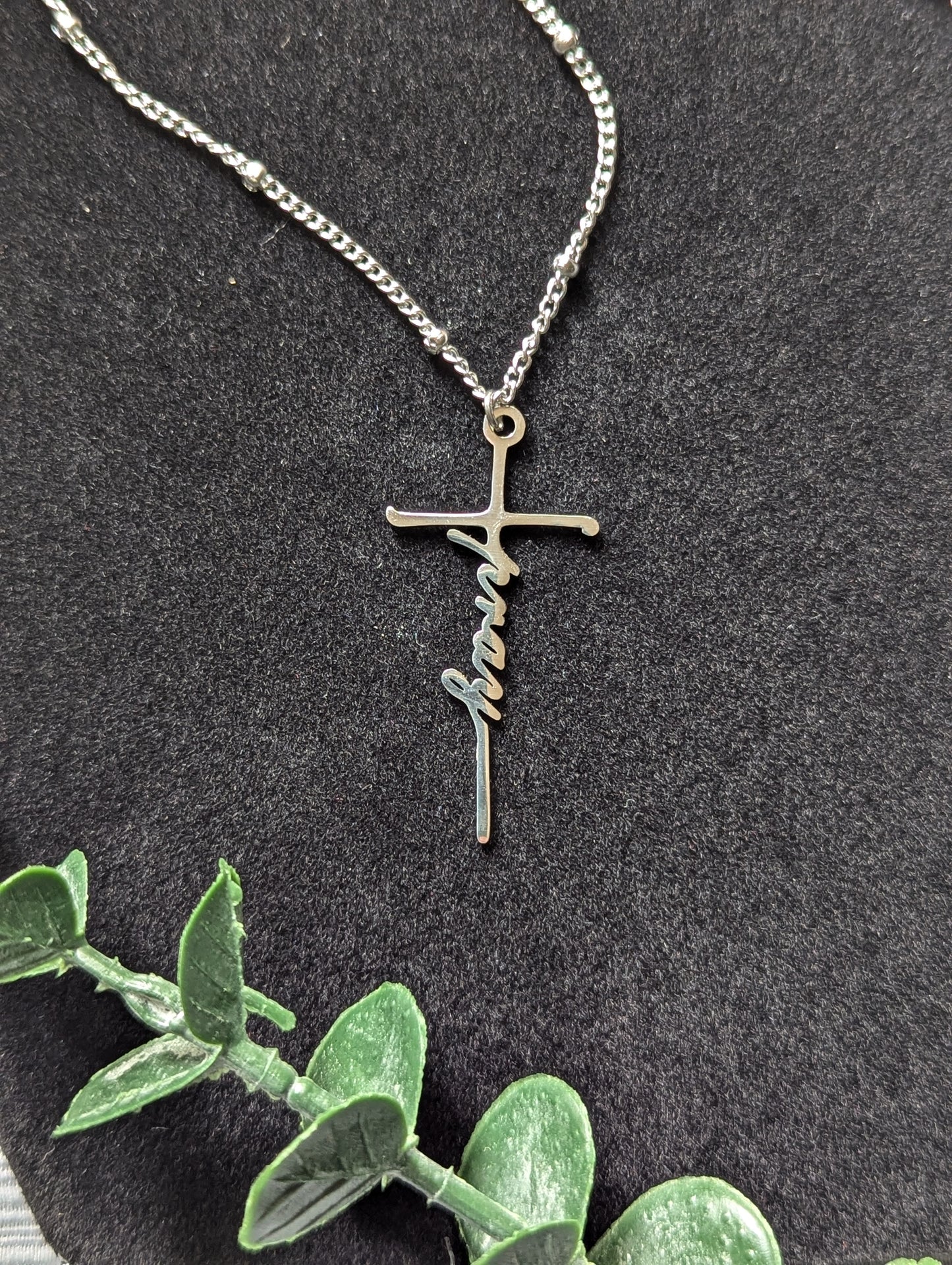 Pray or Hope Cross Pendant | Stainless Steel | Satellite Bead Chain