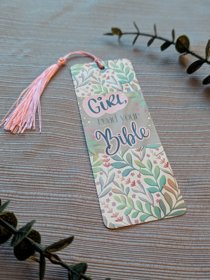 “Girl, Read Your Bible” Aluminum Bookmark – Christian Bookmark with Tassel – Faith-Based Gift for Women – Bible Study Accessory