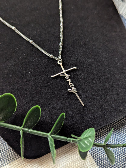 Pray or Hope Cross Pendant | Stainless Steel | Satellite Bead Chain