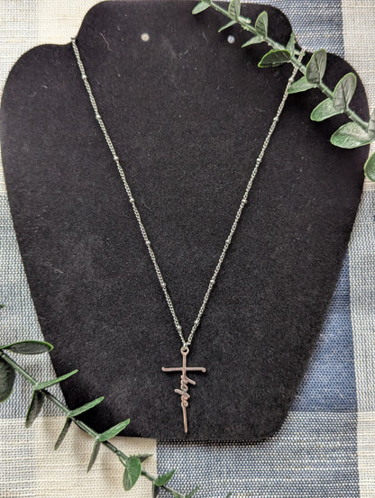 Pray or Hope Cross Pendant | Stainless Steel | Satellite Bead Chain