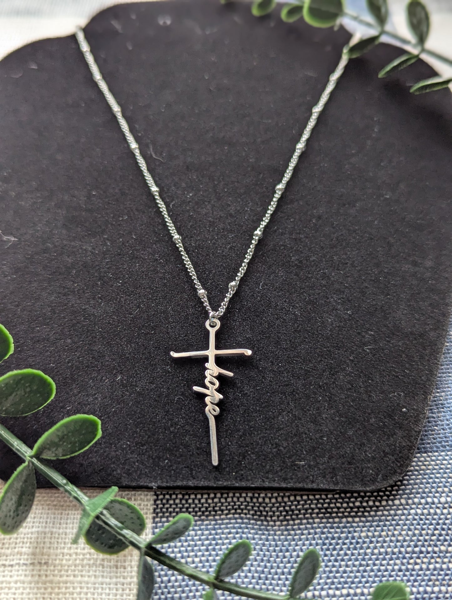 Pray or Hope Cross Pendant | Stainless Steel | Satellite Bead Chain