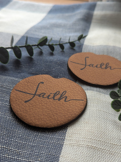 Christian Faith Car Coaster | Faux Leather Look | Neoprene Absorbant Car Cup Holder Protector