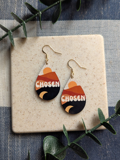 Chosen | Sun | Moon | Faith | Christian | Teardrop Earrings
