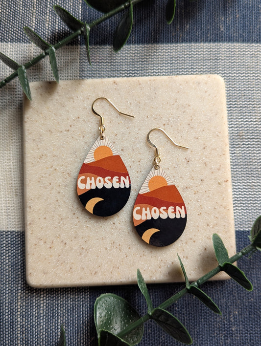 Chosen | Sun | Moon | Faith | Christian | Teardrop Earrings
