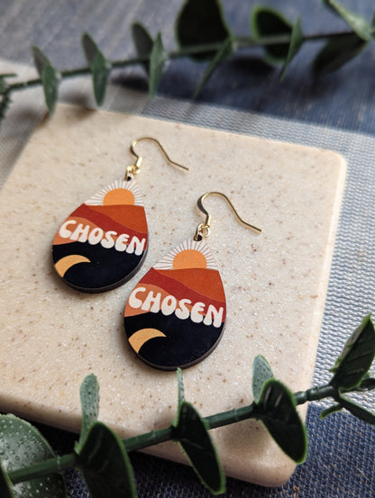 Chosen | Sun | Moon | Faith | Christian | Teardrop Earrings