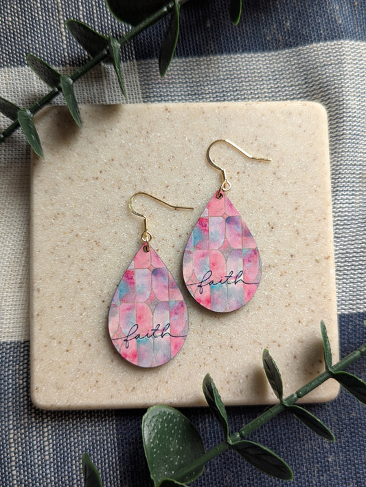 Stained Glass Teardrop Earrings | Pink Pastels | Faith | Christian | Gold Hooks
