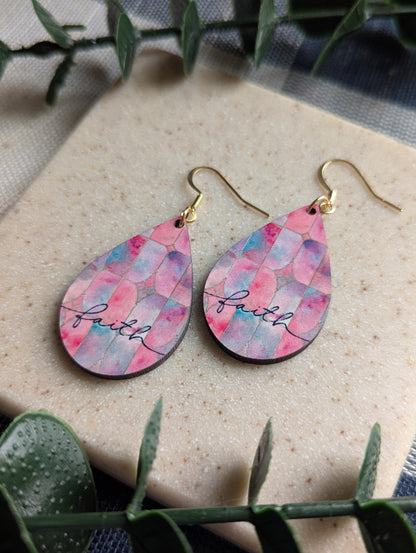 Stained Glass Teardrop Earrings | Pink Pastels | Faith | Christian | Gold Hooks