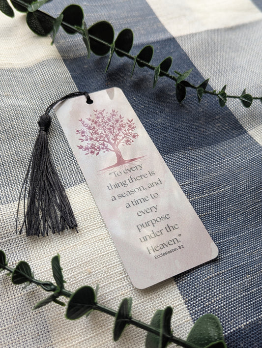 Ecclesiastes 3:1 | Faith | Seasons | Cherry Blossom | Uplifting | Metal | Bookmark With Tassel