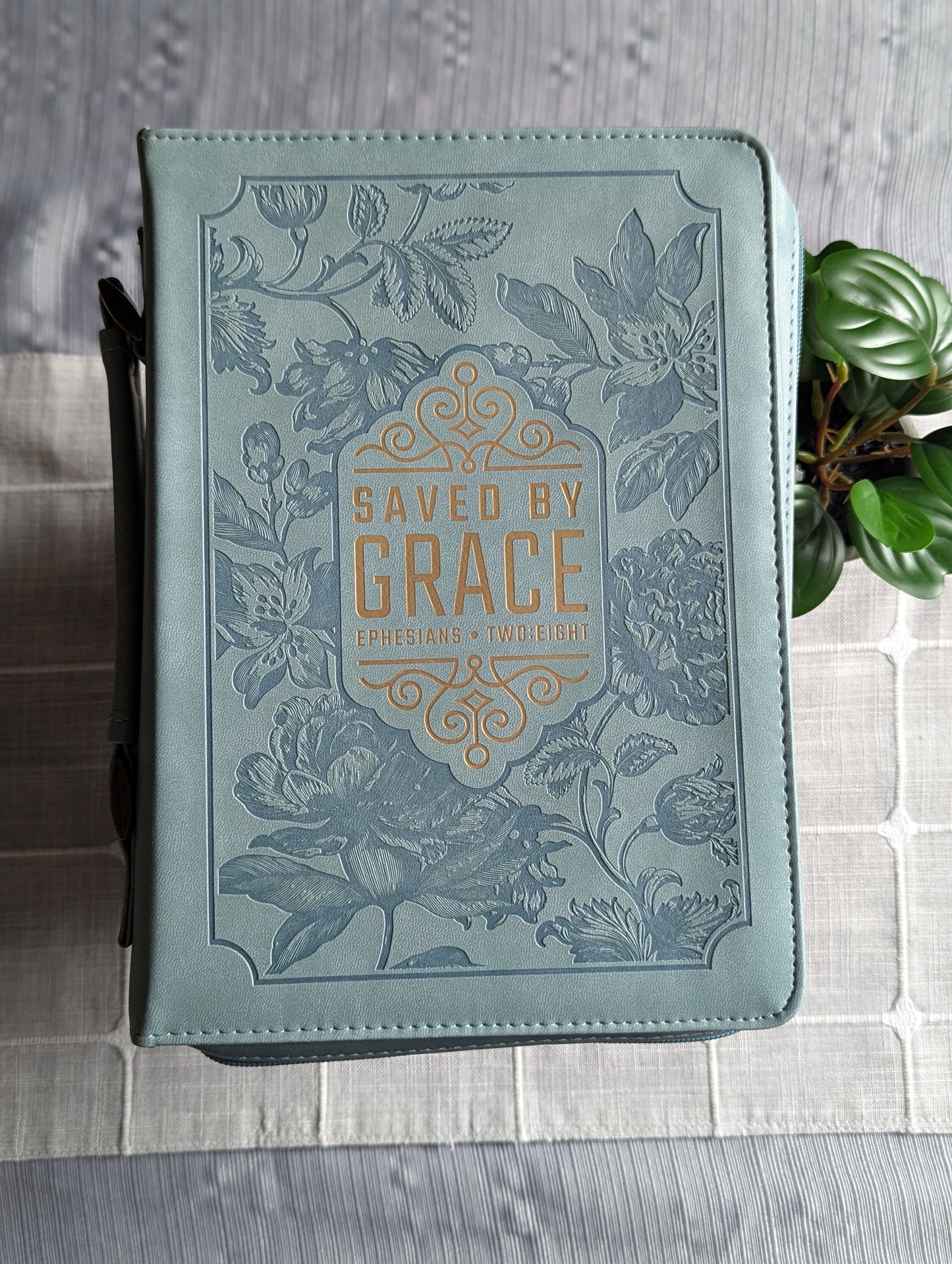 Saved by Grace Ephesians 2:8 | Embossed Faux Leather | Floral | Bible Cover
